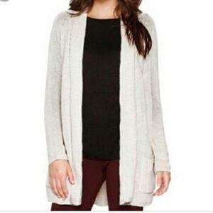 Matty M Open Front Open Knit Sweater Cardigan Cream Beige sz L